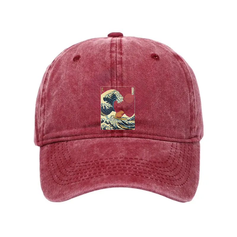 Modecanvas Capybara Surfing Washed Cap-modecanvas