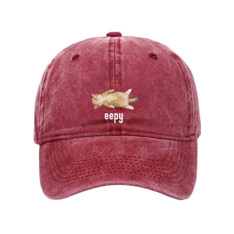 Modecanvas Silly Sleepy Cat Meme Washed Cap-modecanvas