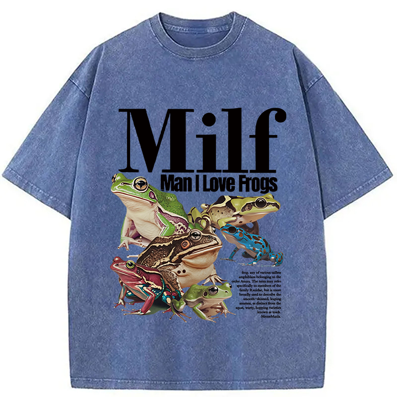 Modecanvas Man I Love Frogs Meme Washed T-Shirt-modecanvas