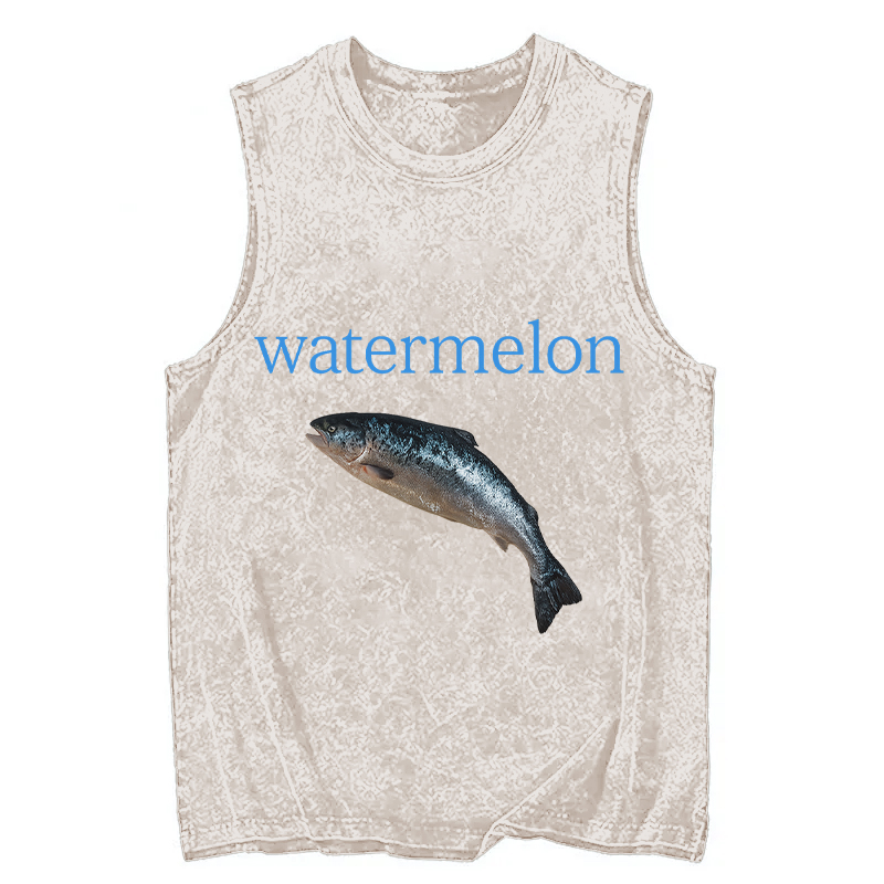 Modecanvas Watermelon Fish DTG Printing Washed Tank-modecanvas