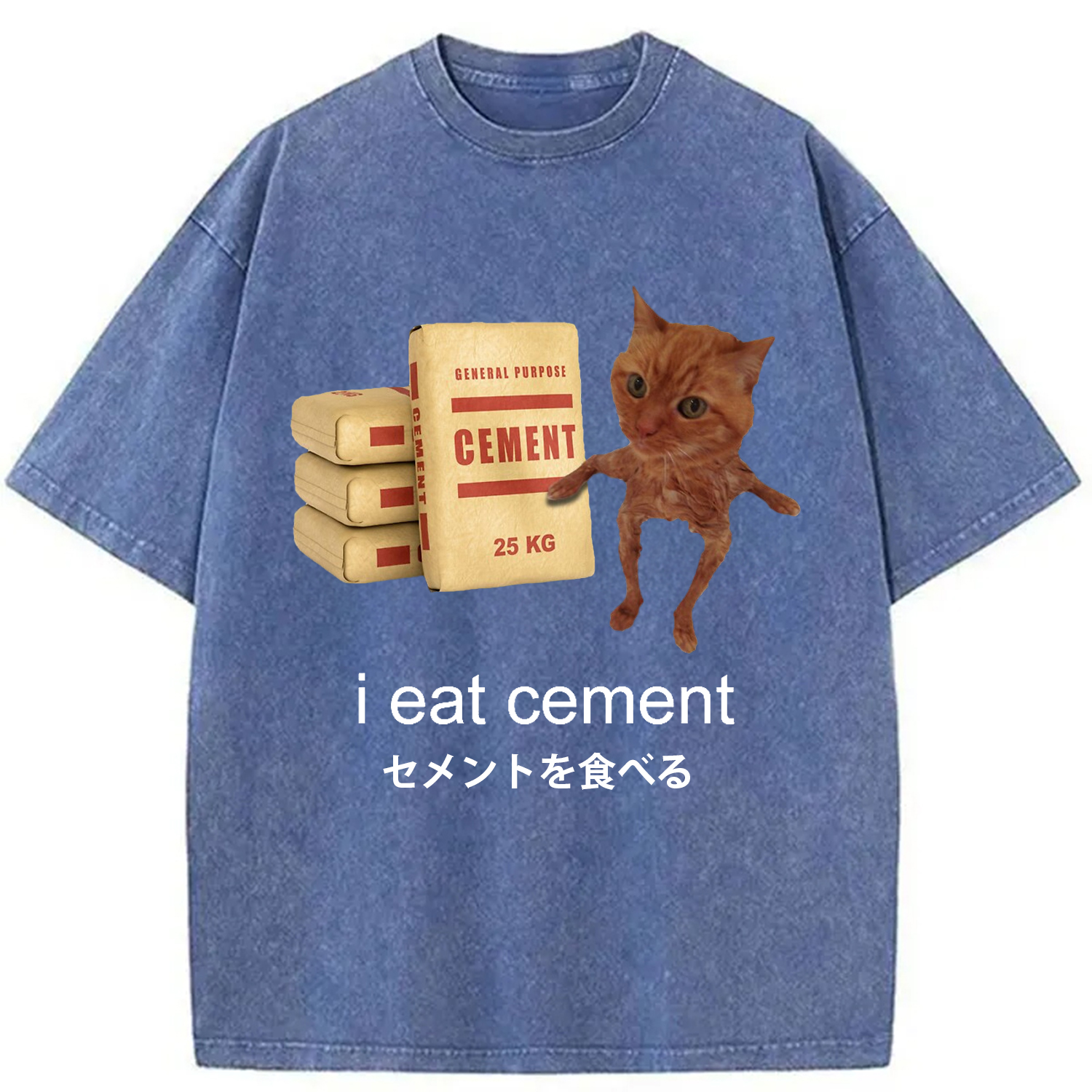 Modecanvas I Eat Cement Meme Washed T-Shirt-modecanvas