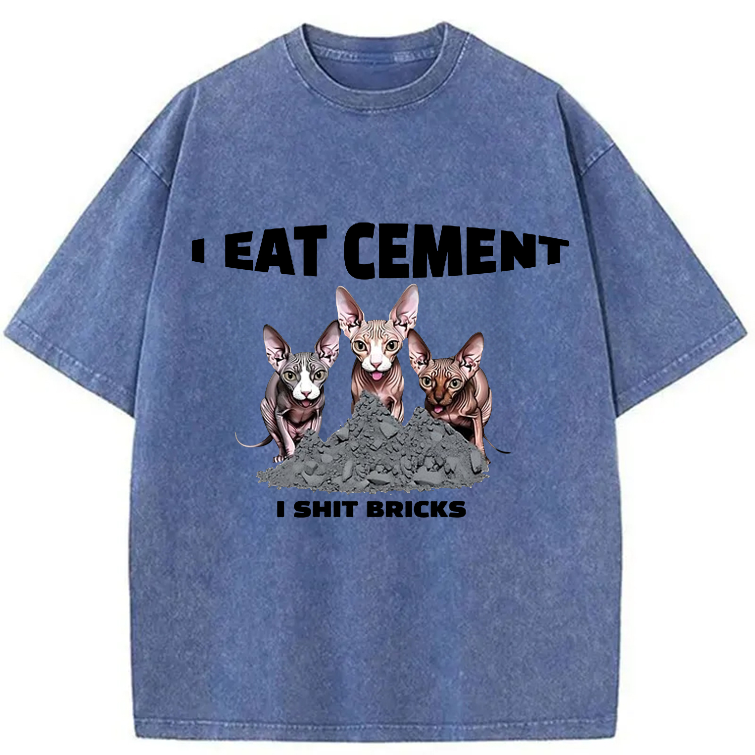 Modecanvas I Eat Cement Cursed Cat Meme Washed T-Shirt