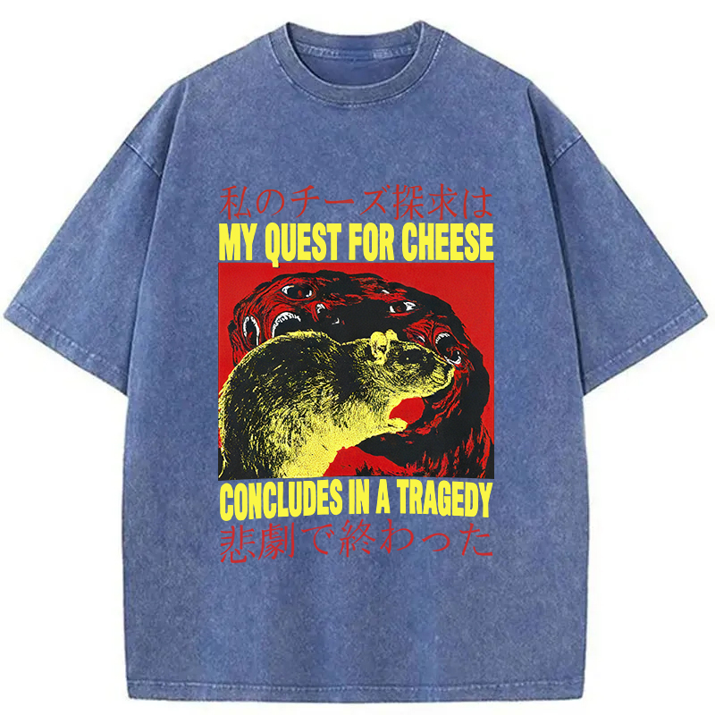 Modecanvas My Quest For Cheese Rat Japanese DTG Printing Washed T-Shirt-modecanvas