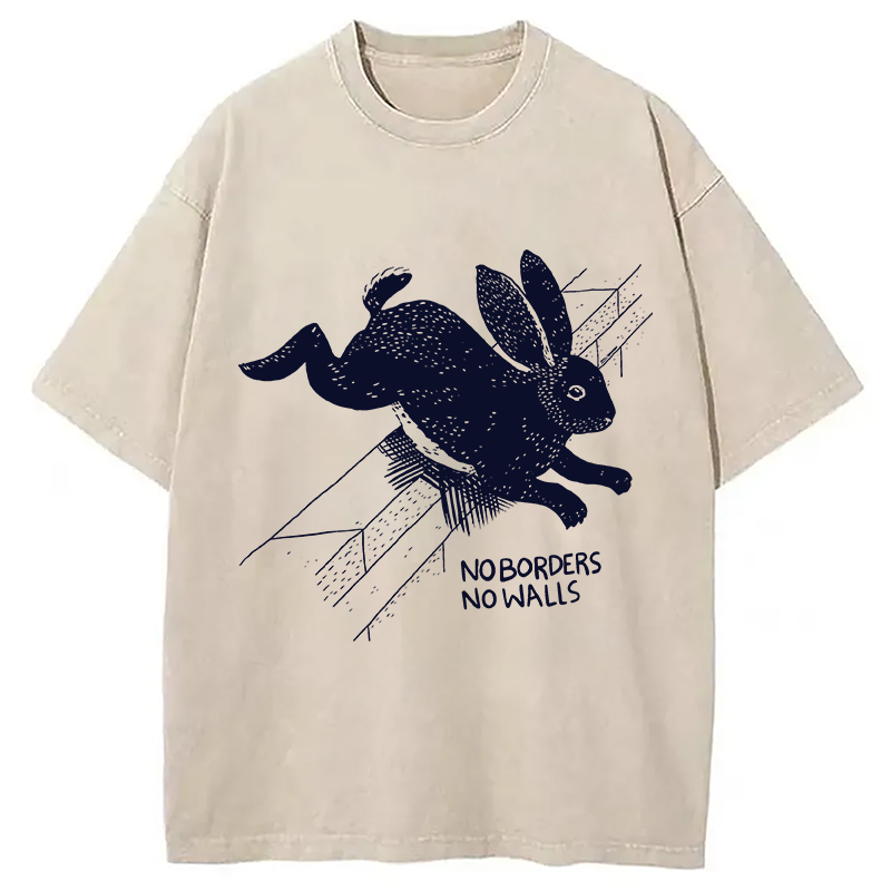 Modecanvas No Borders No Walls Bunny DTG Printing Washed T-Shirt