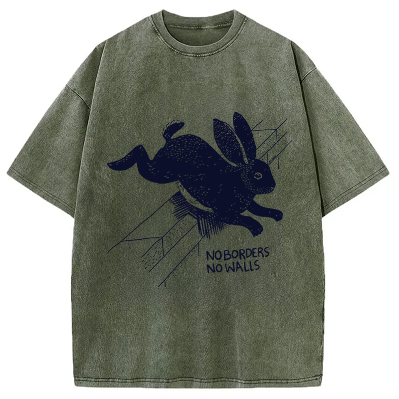 Modecanvas No Borders No Walls Bunny DTG Printing Washed T-Shirt