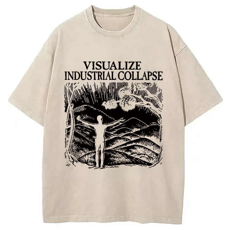Modecanvas Industrial Collapse DTG Printing Washed T-Shirt-modecanvas