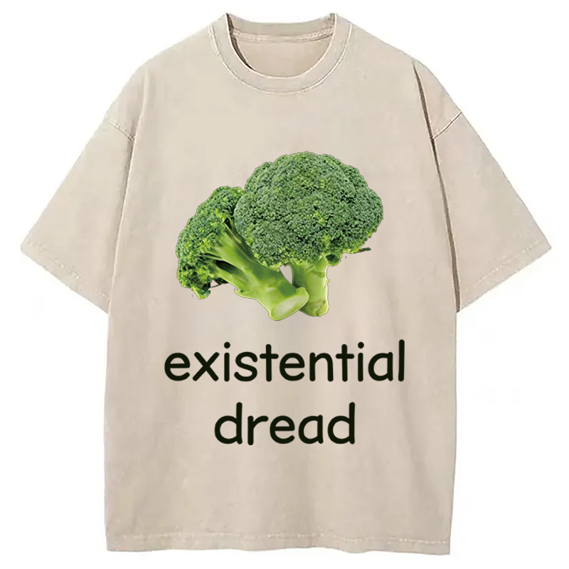 Modecanvas Existential Dread Broccoli DTG Printing Washed T-Shirt