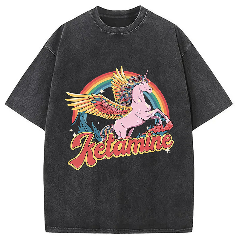 Modecanvas Ketamine Horse DTG Printing Washed T-Shirt
