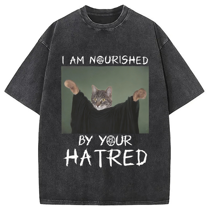 Modecanvas Funny Gothic Cat DTG Printing Washed T-Shirt
