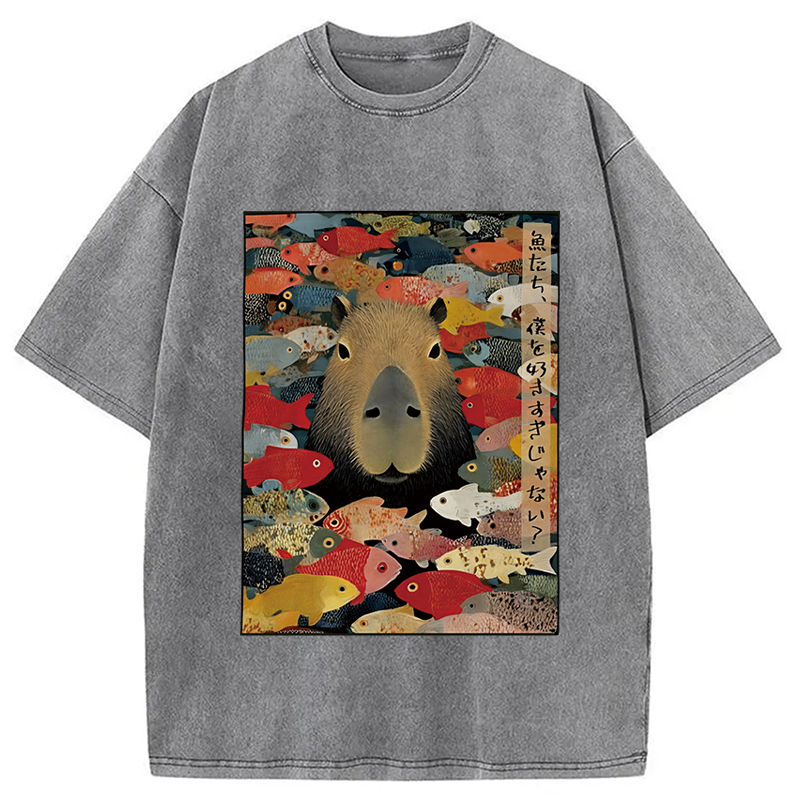 Modecanvas Am I Too Lovable Capybara Washed T-Shirt-modecanvas