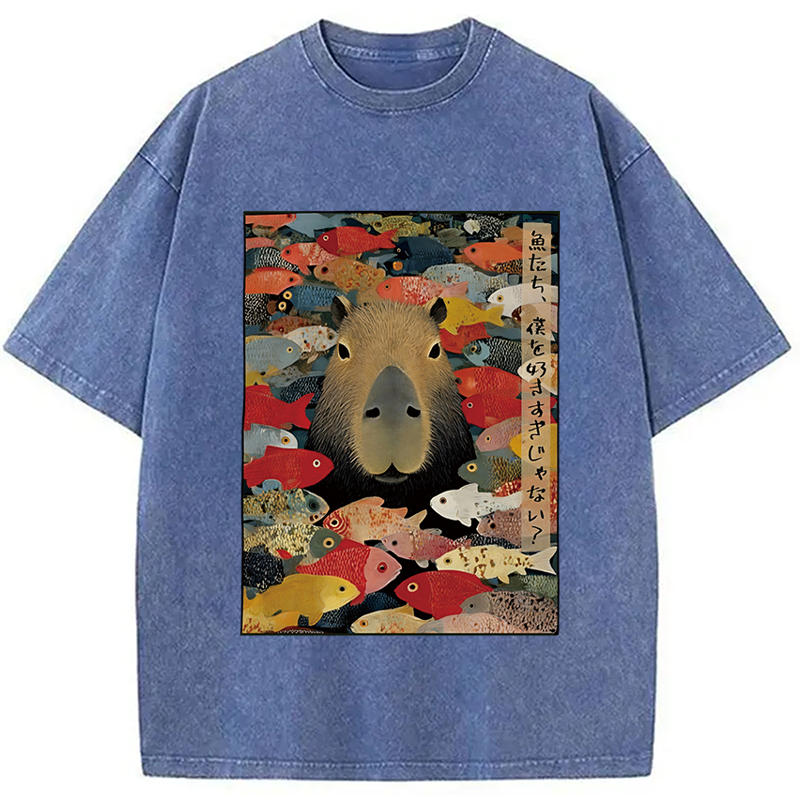 Modecanvas Am I Too Lovable Capybara Washed T-Shirt-modecanvas