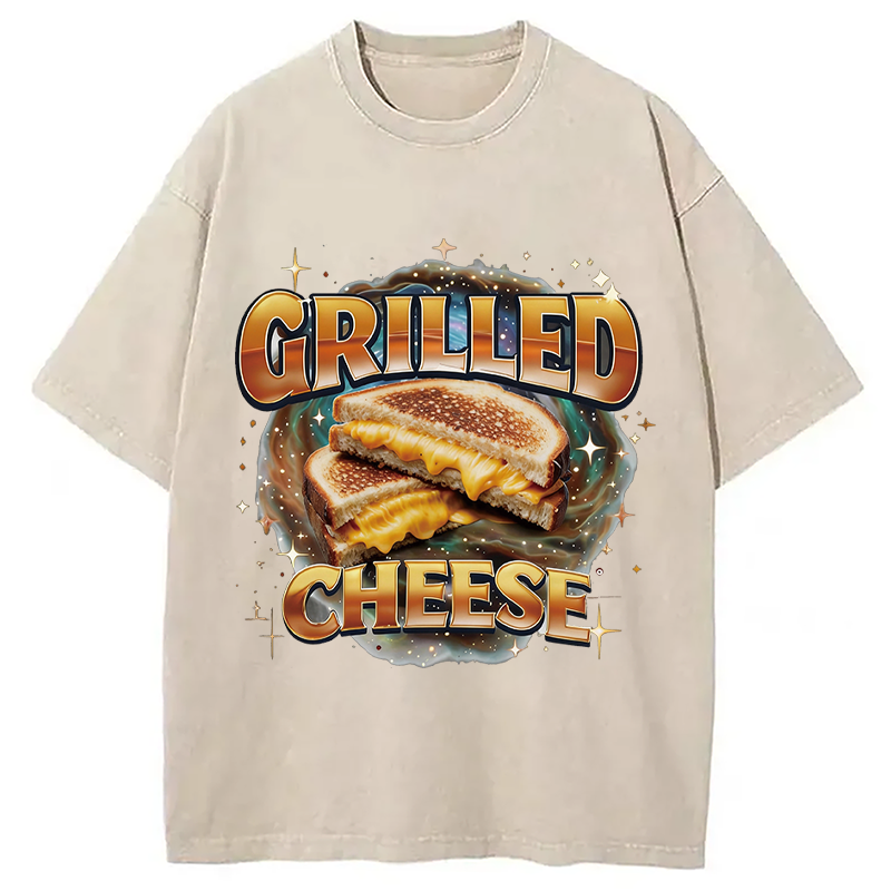 Modecanvas Grilled Cheese DTG Printing Washed T-Shirt