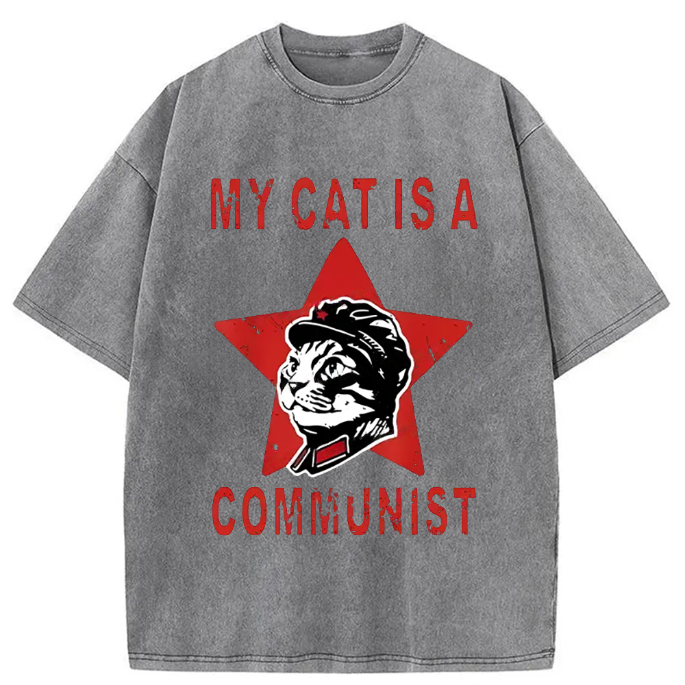 Modecanvas Funny Cat-ism Washed T-Shirt-modecanvas
