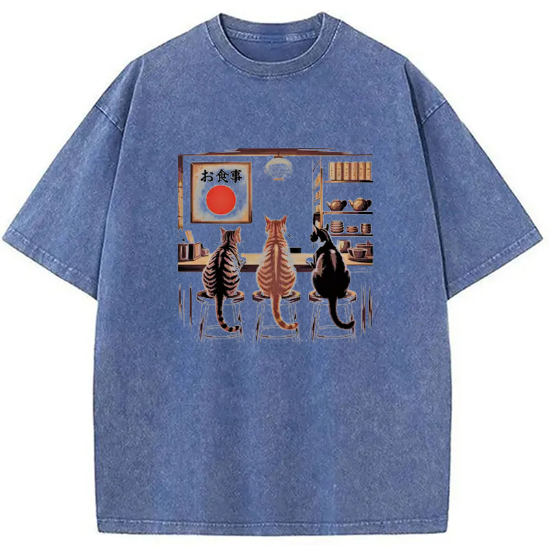 Modecanvas Kawaii Ramen Cat Washed T-Shirt