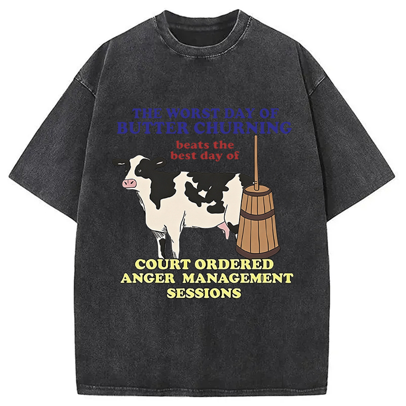 Modecanvas The Worst Day Of Butter Churning DTG Printing Washed T-Shirt