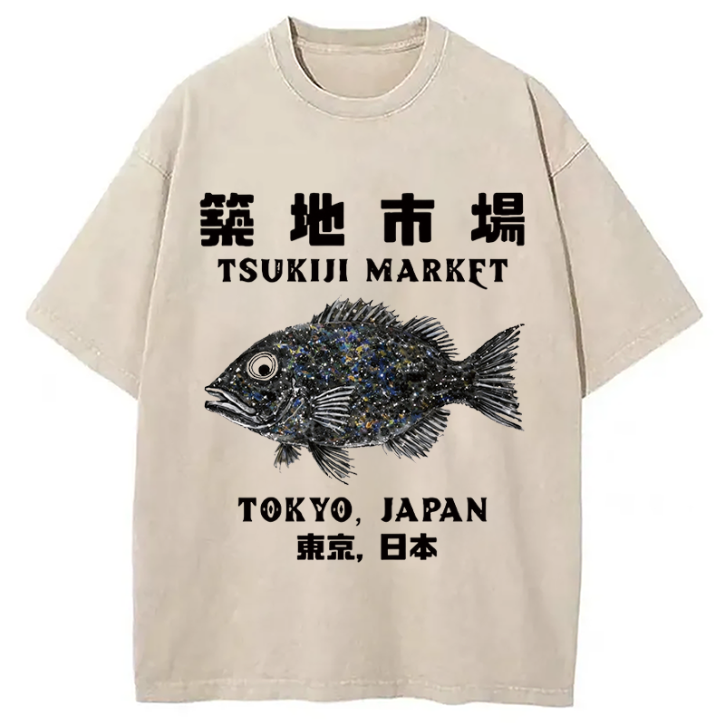 Modecanvas Tokyo Tsukiji Market DTG Printing Washed T-Shirt