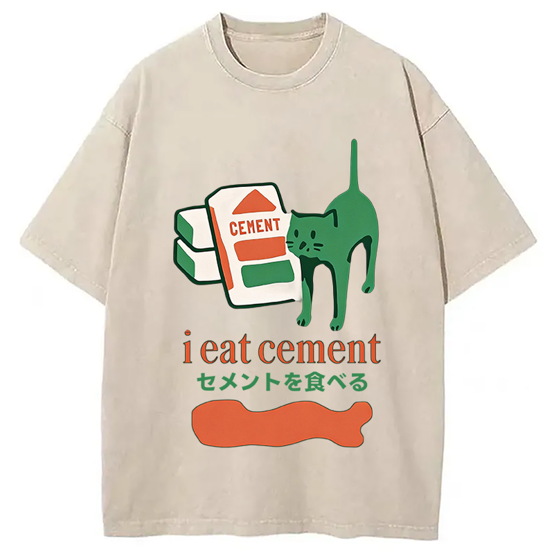 Modecanvas Cement Cat Washed T-Shirt-modecanvas