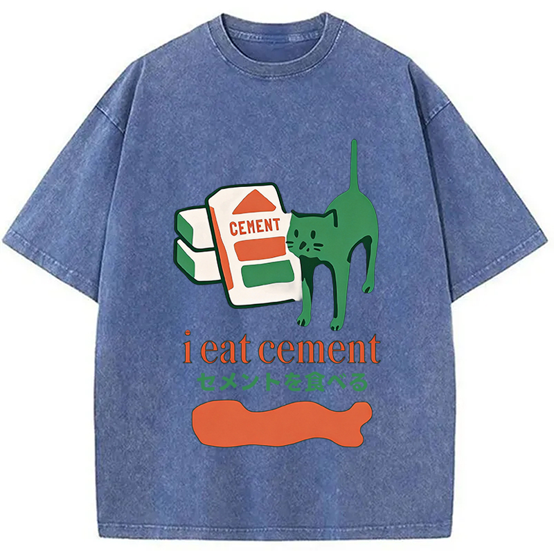 Modecanvas Cement Cat Washed T-Shirt-modecanvas