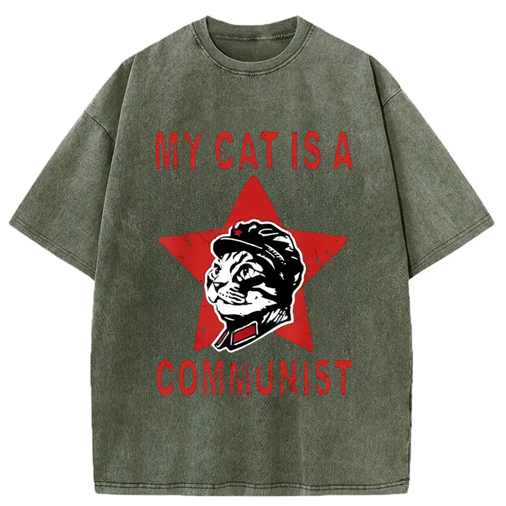 Modecanvas Funny Cat-ism Washed T-Shirt-modecanvas