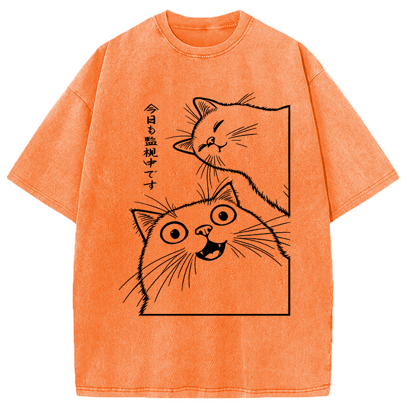 Modecanvas Two Cats Are Watching DTG Printing Washed T-Shirt