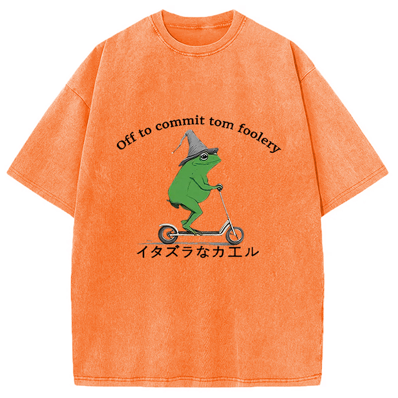 Modecanvas Stupid Frog Washed T-Shirt-modecanvas
