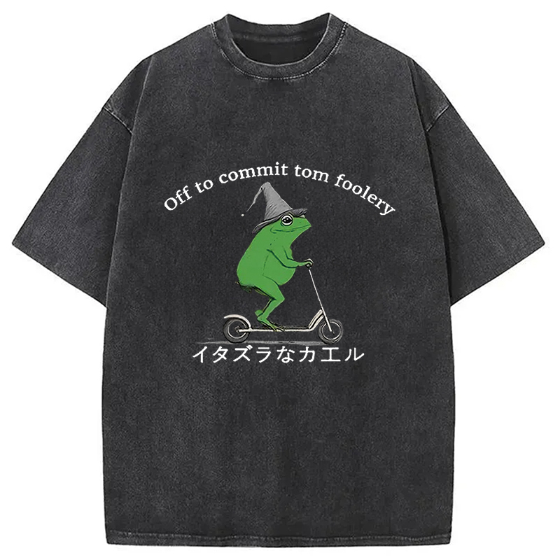 Modecanvas Stupid Frog Washed T-Shirt-modecanvas