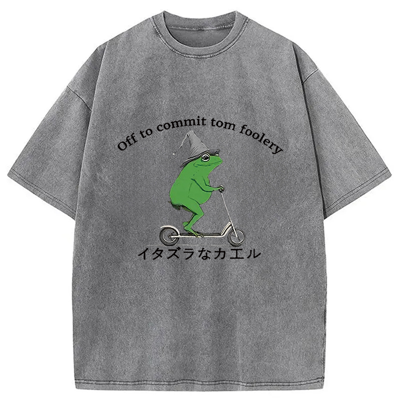 Modecanvas Stupid Frog Washed T-Shirt-modecanvas