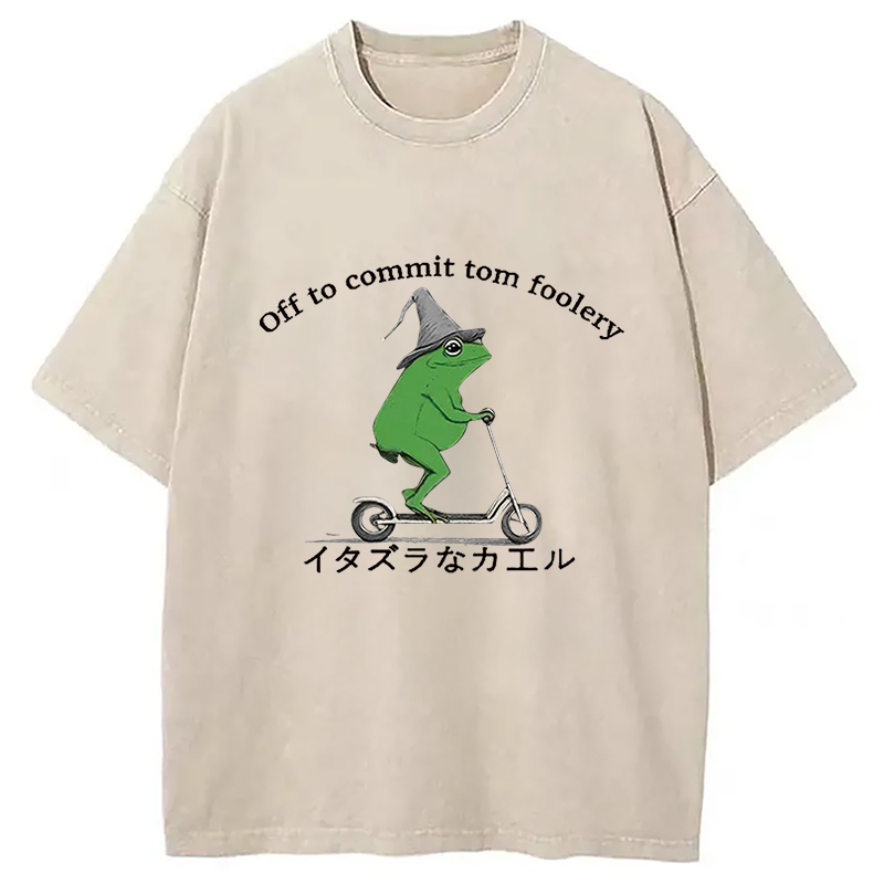 Modecanvas Stupid Frog Washed T-Shirt-modecanvas