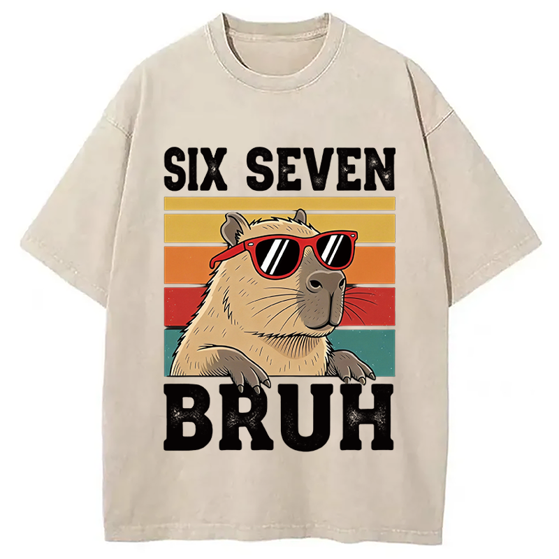 Modecanvas Funny Six Seven Capybara DTG Printing Washed T-Shirt