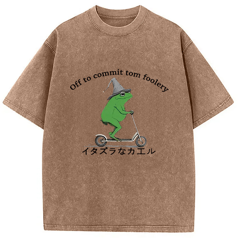 Modecanvas Stupid Frog Washed T-Shirt-modecanvas