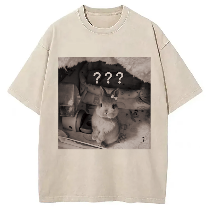 Modecanvas Cute Rabbit Valentine DTG Printing Washed T-Shirt