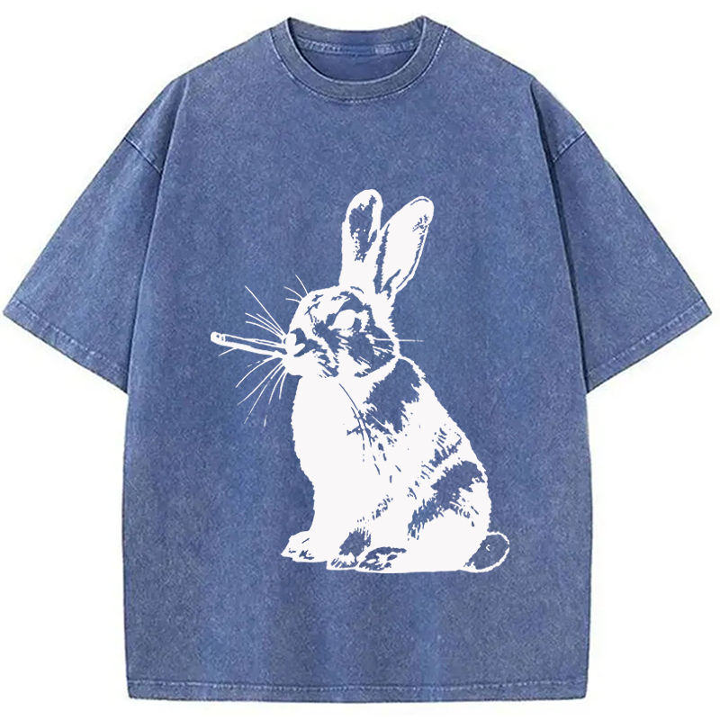 Modecanvas Funny Rabbit Smoking DTG Printing Washed T-Shirt