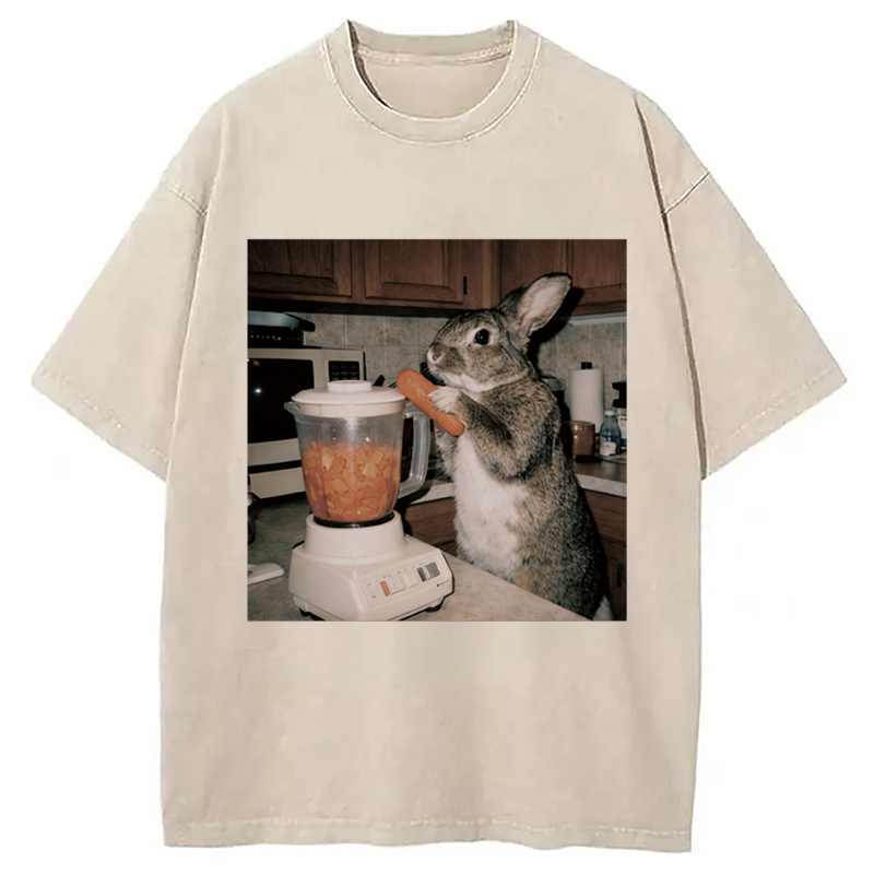 Modecanvas Rabbit Carrot Shake DTG Printing Washed T-Shirt