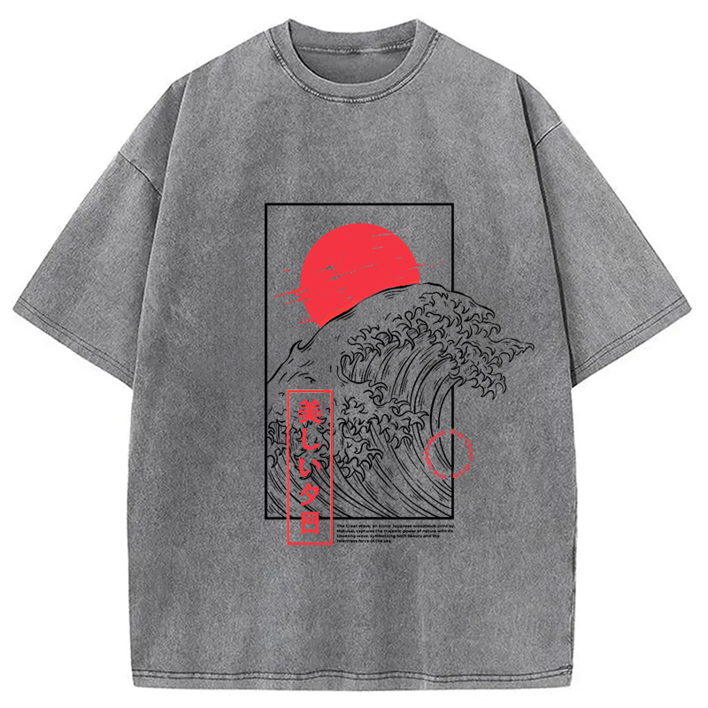 Modecanvas The Great Wave Vintage Washed T-Shirt