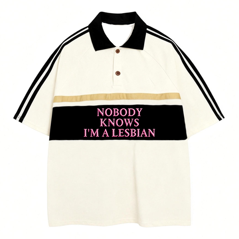 Modecanvas Nobody Knows I'm A Lesbian Polo Embroidered T-Shirt