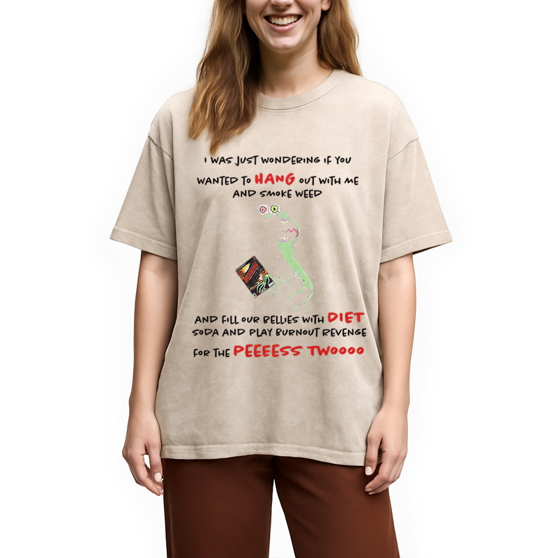 Modecanvas Mr. Landlord Smiling Friends I Was Just Wondering DTG Printing Washed T-Shirt