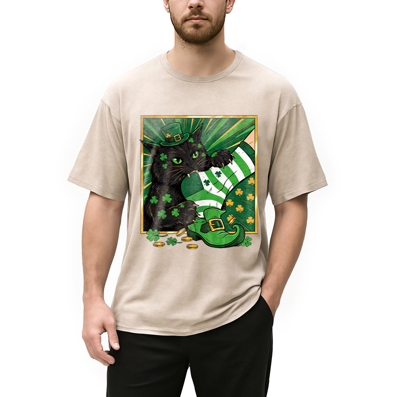 Modecanvas Naughty Cat Bites People DTG Printing Washed T-Shirt