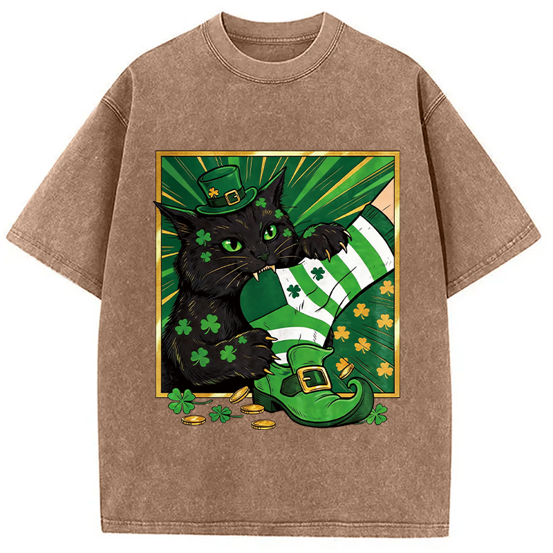 Modecanvas Naughty Cat Bites People DTG Printing Washed T-Shirt