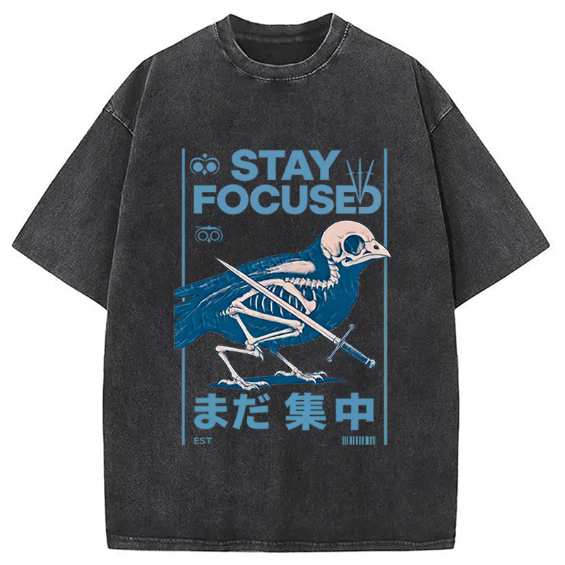 Modecanvas Bird Skull Japanese DTG Printing Washed T-Shirt
