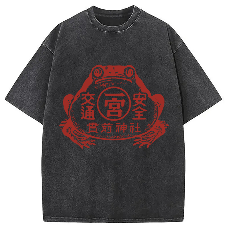 Modecanvas Vintage Japanese Frog DTG Printing Washed T-Shirt