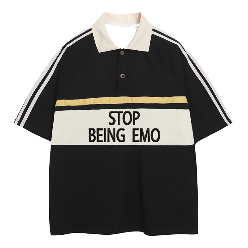 Modecanvas Stop Being Emo Polo Embroidered T-Shirt