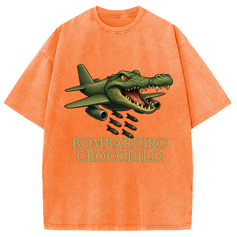 Modecanvas Bombardiro Crocodilo DTG Printing Washed T-Shirt-modecanvas