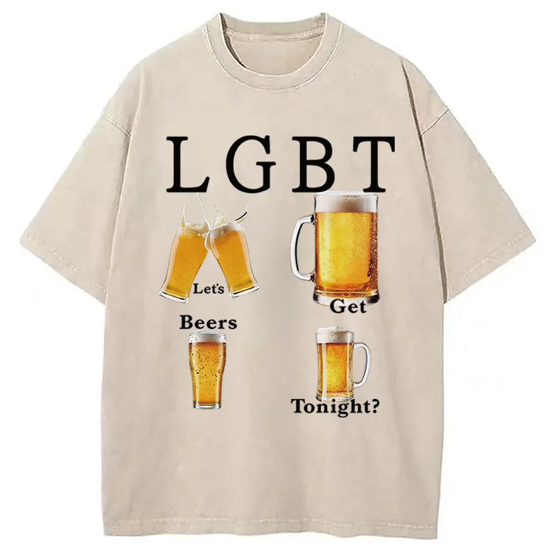 Modecanvas Lets Get Beers DTG Printing Washed T-Shirt-modecanvas