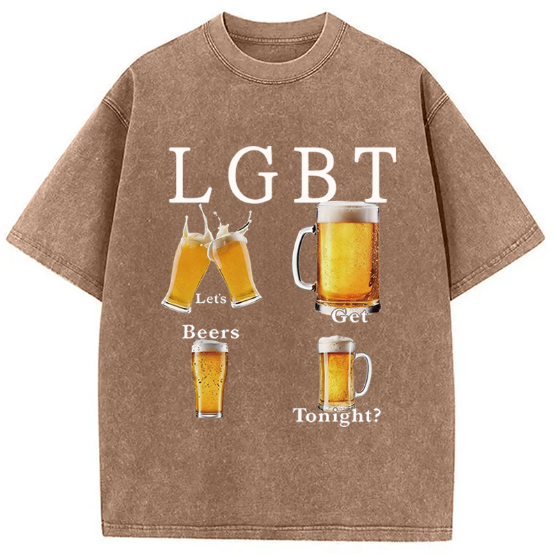Modecanvas Lets Get Beers DTG Printing Washed T-Shirt-modecanvas