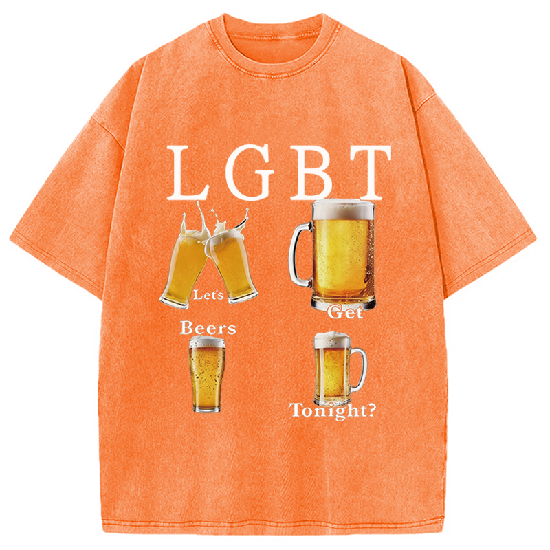 Modecanvas Lets Get Beers DTG Printing Washed T-Shirt-modecanvas