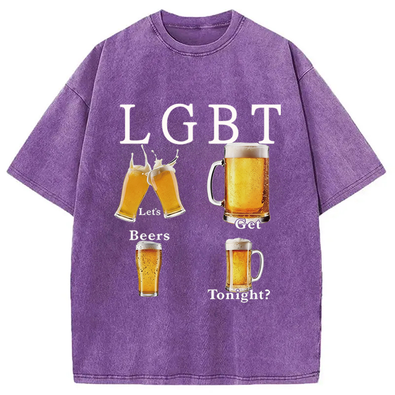 Modecanvas Lets Get Beers DTG Printing Washed T-Shirt-modecanvas
