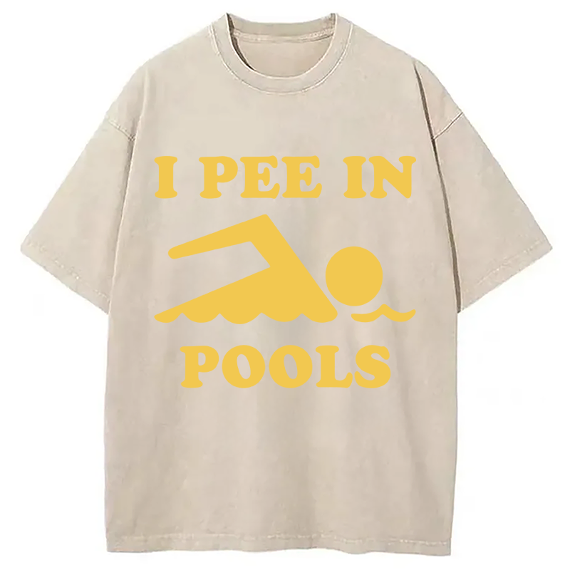 Modecanvas Mens I Pee in Pools DTG Printing Washed T-Shirt-modecanvas