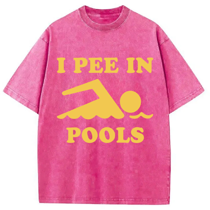 Modecanvas Mens I Pee in Pools DTG Printing Washed T-Shirt-modecanvas