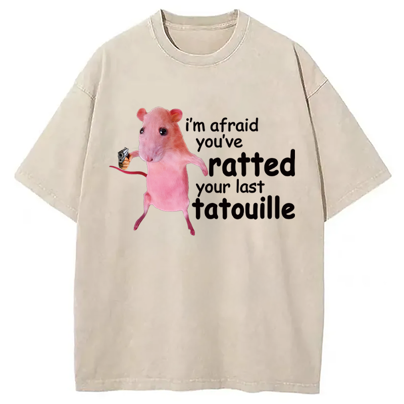 Modecanvas Funny Pink Rat Meme Washed T-Shirt-modecanvas