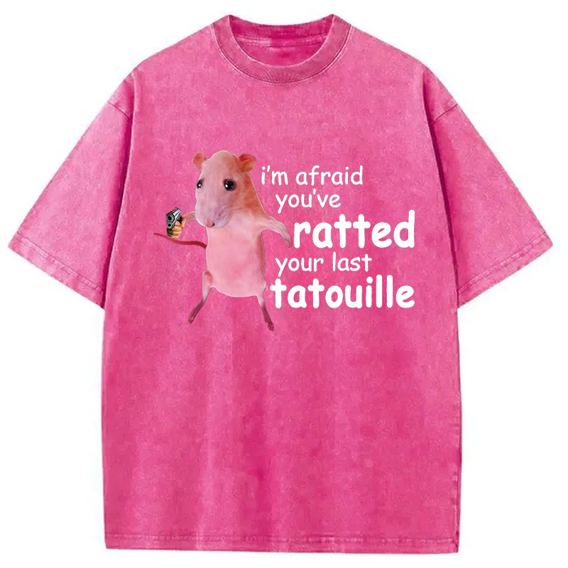 Modecanvas Funny Pink Rat Meme Washed T-Shirt-modecanvas